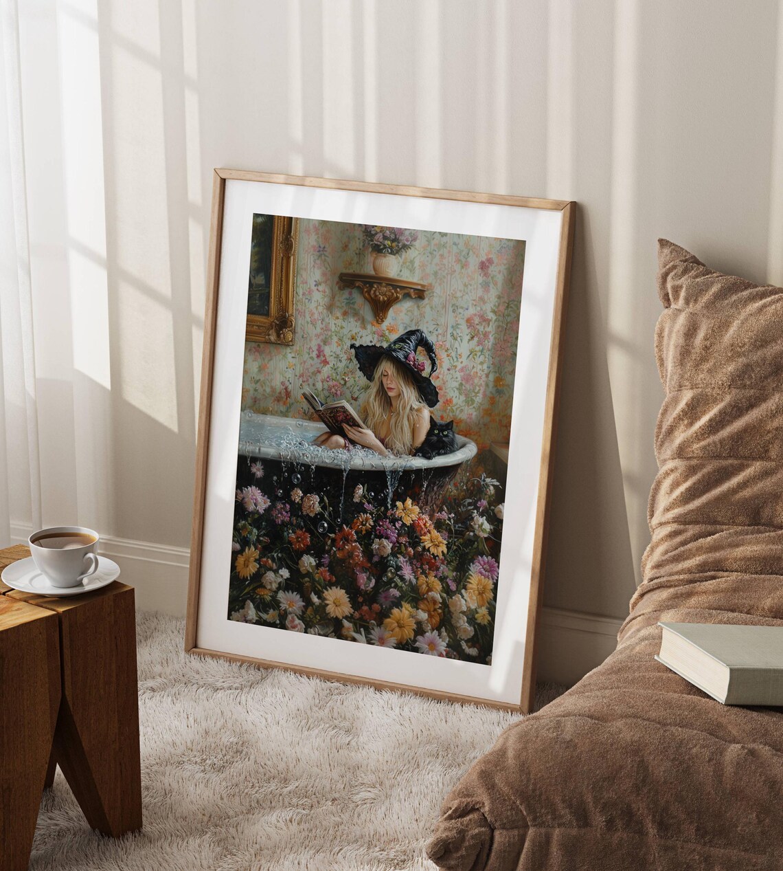 Witch Reading in Bubble Bath With Black Cat, Poster - Image 6
