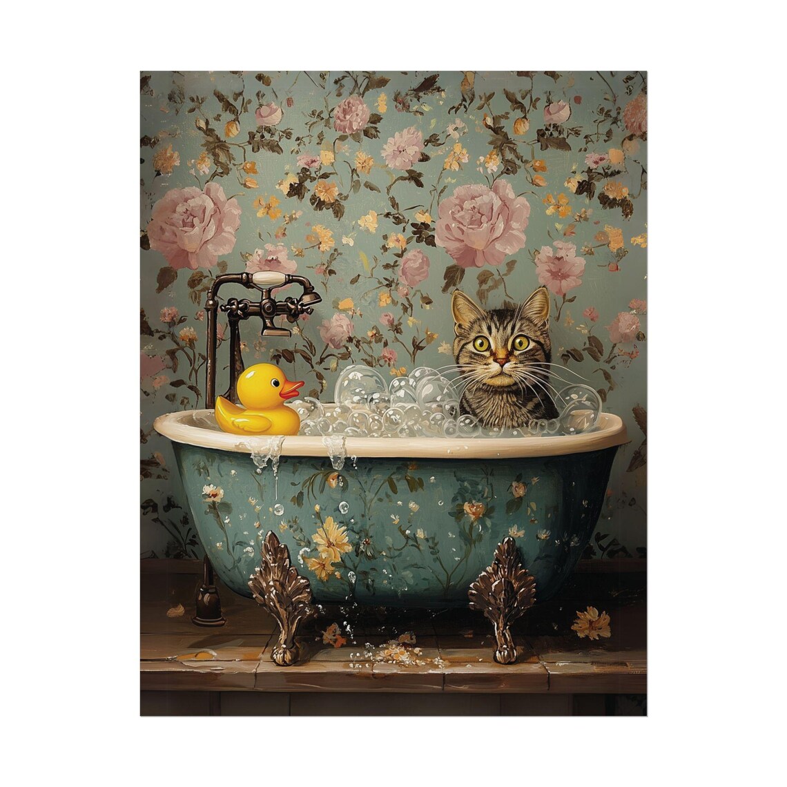 Gray Tabby Cat in Bathtub, Bathroom Wall Art Print - Image 2