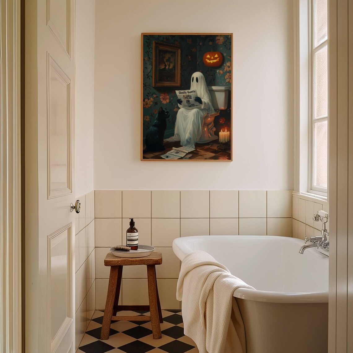 Ghost And Cat In Bathroom, Bathroom Wall Art Print - Image 2