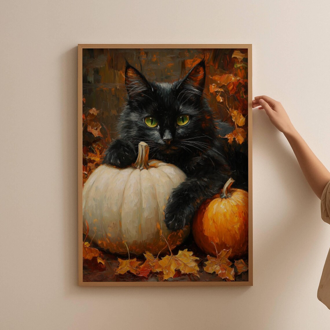 Black Cat With Pumpkins, Halloween Art Print - Image 3