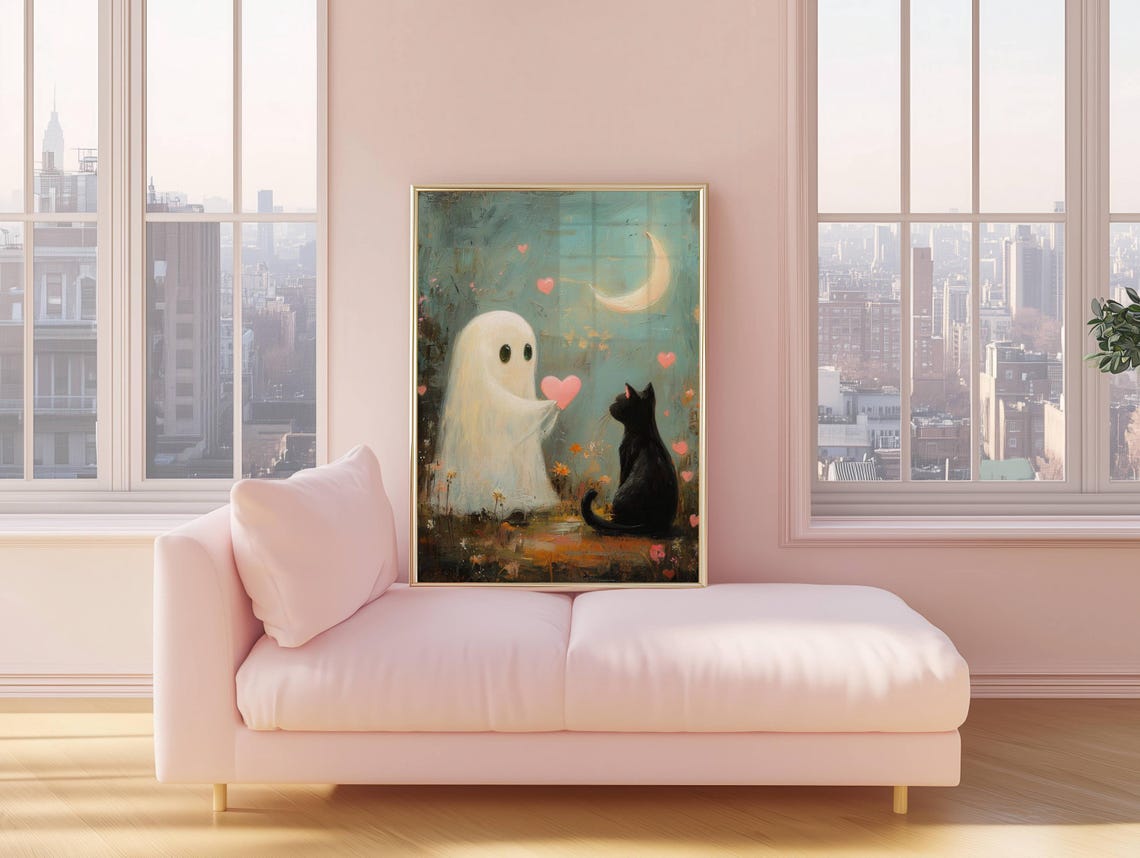 Ghost And Cat Valentine's Day Art Print - Image 4
