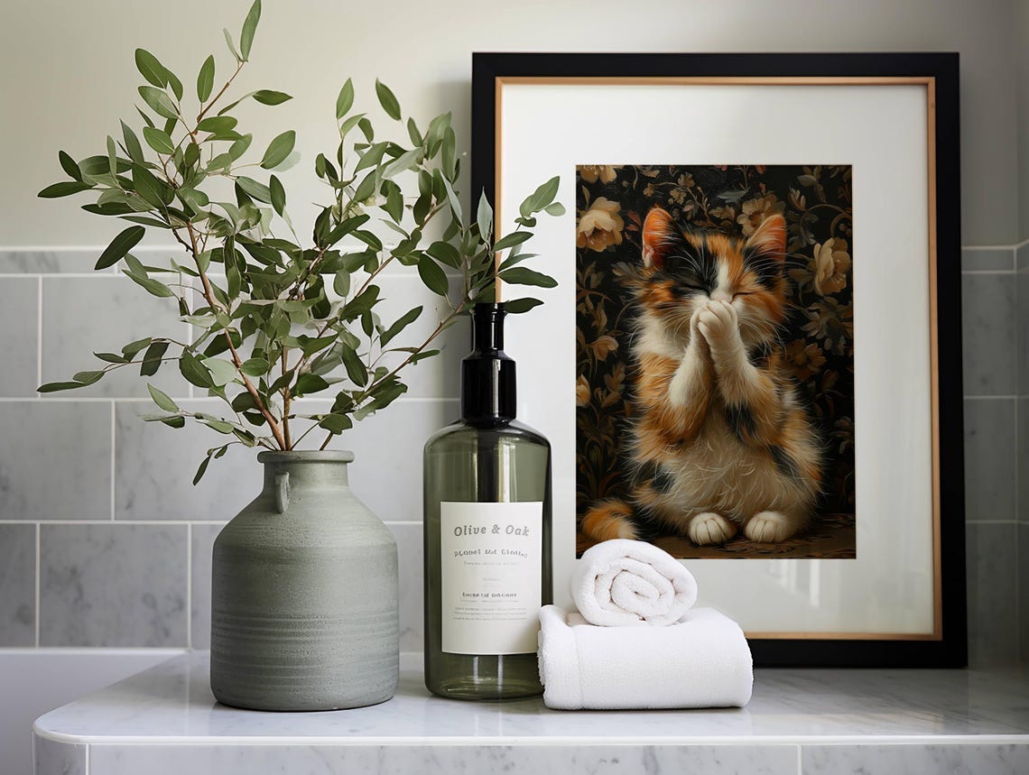 Calico Kitten Covering Its Face with Paws Peekaboo Funny Cat Poster - Image 2