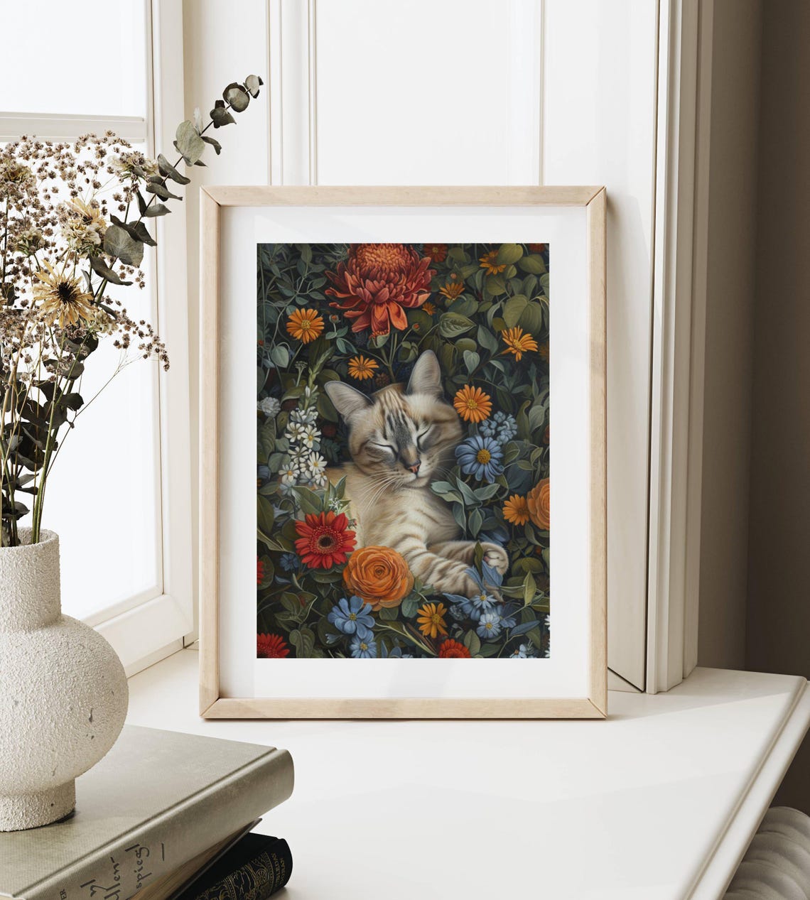 Sleeping Lynx Point Siamese Cat in a Botanical Wildflower Poster - Image 5