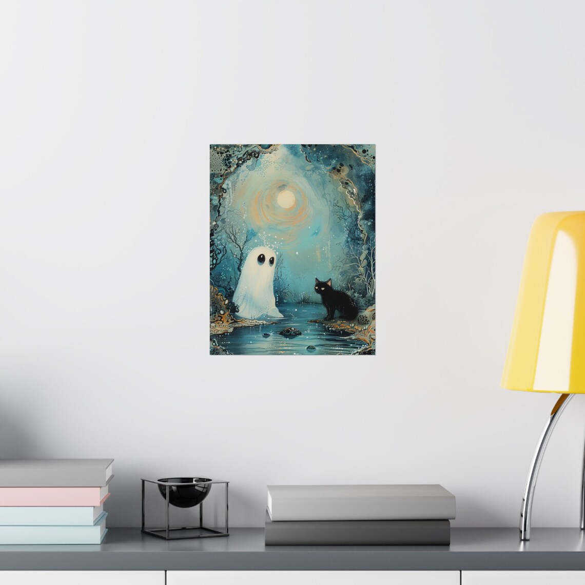 Ghost and Black Cat Halloween Poster, Whimsigoth - Image 3