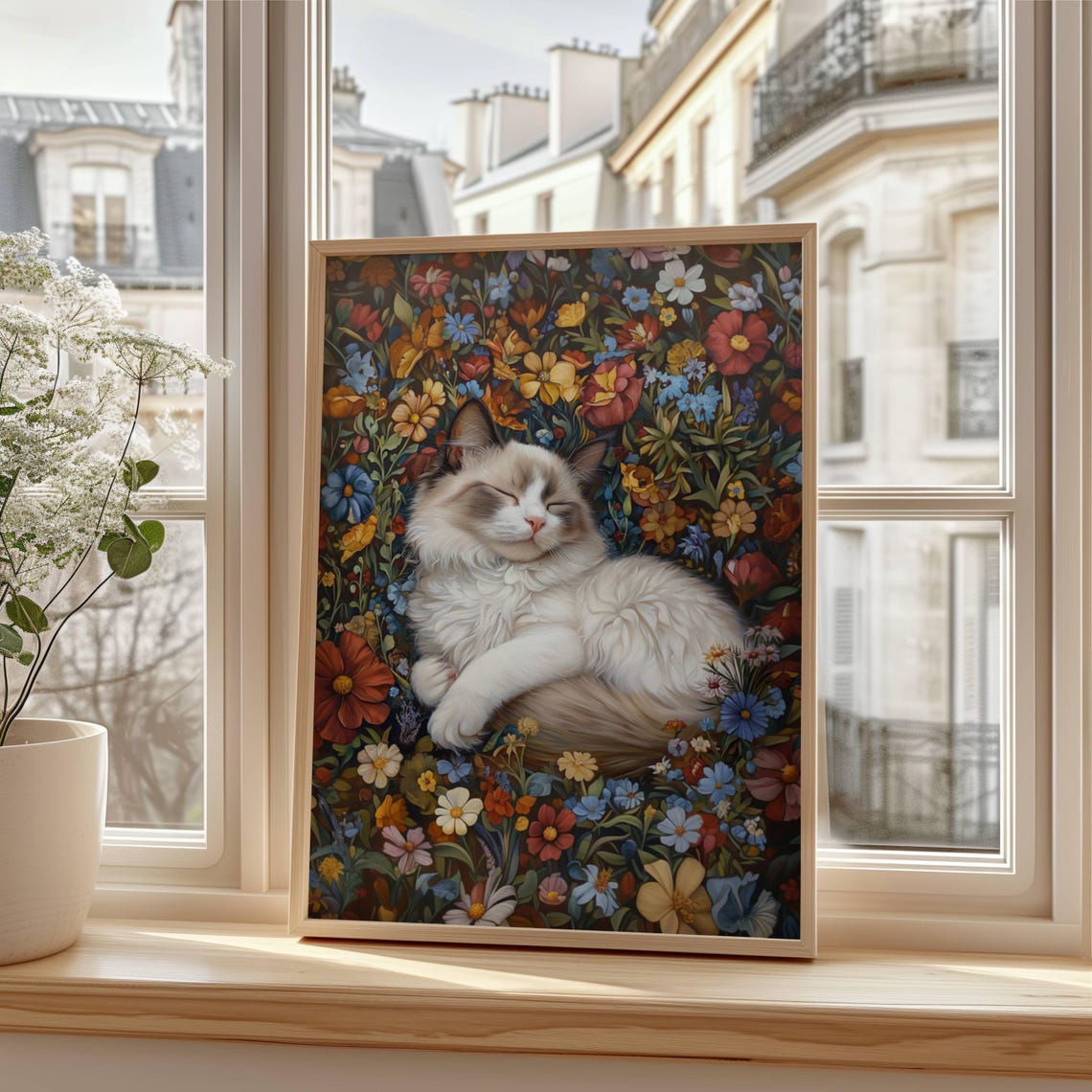 Sleeping Ragdoll Cat Nestled in a Colorful Wildflower Garden Poster - Image 5