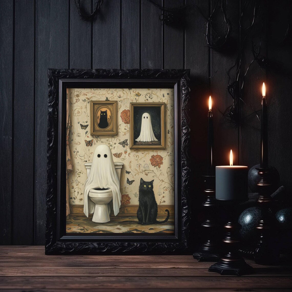 Ghost And Black Cat Bathroom Art Print, Whimsigoth - Image 6