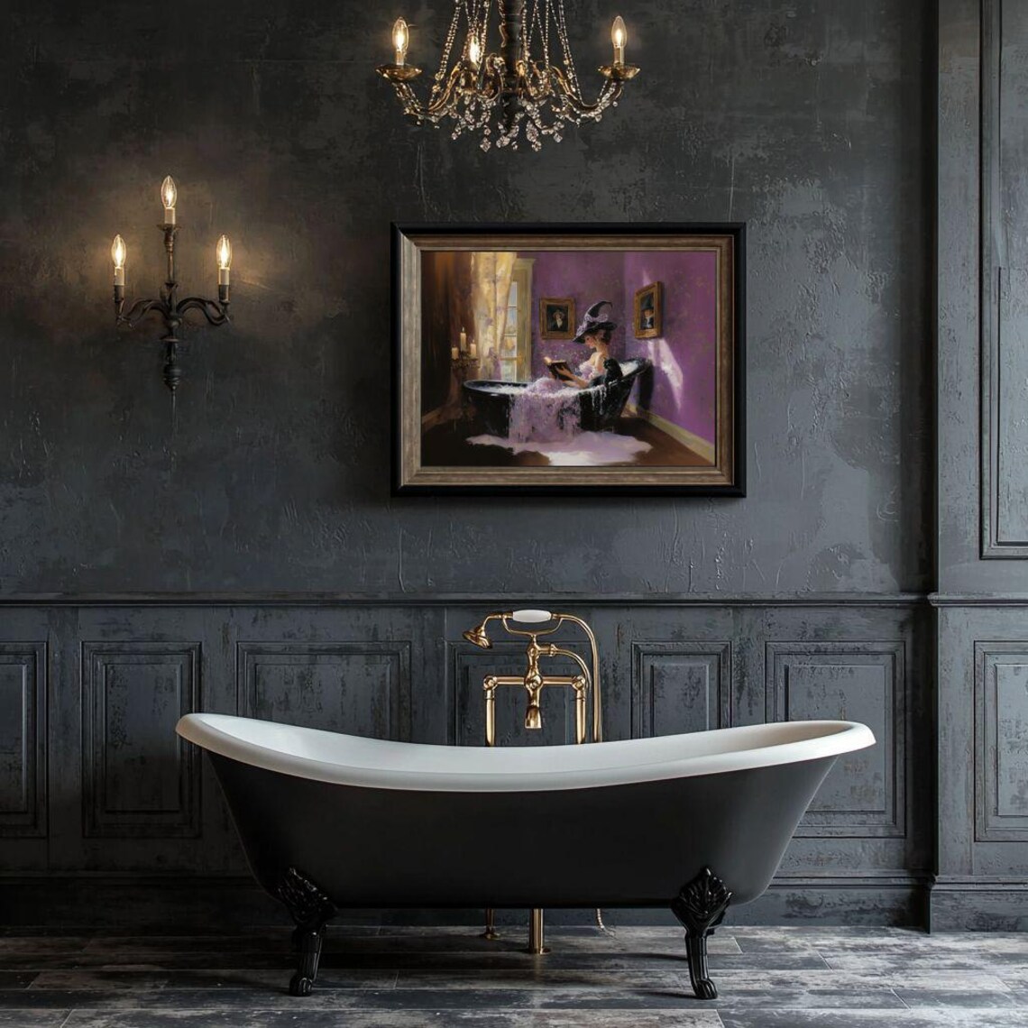 Witch Reading in Bathtub, Witchy Bathroom Art Print - Image 6