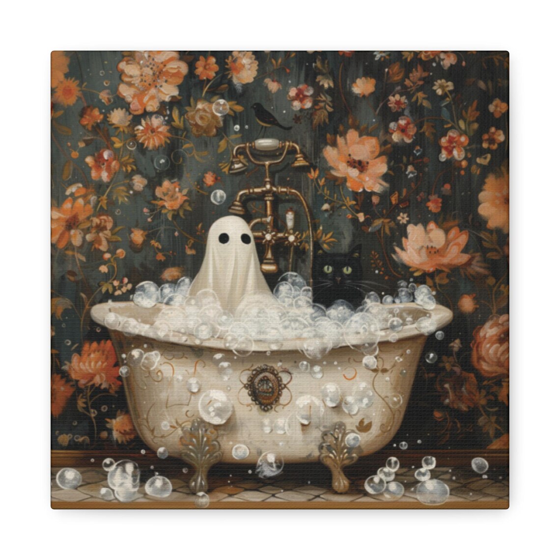 Ghost And Cat In Bathtub, Spooky Halloween Bathroom Decor - Image 2