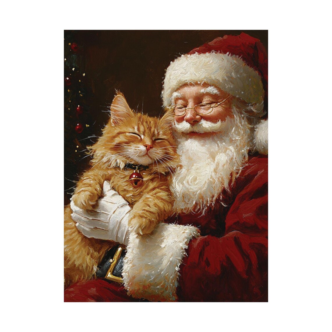 Santa Claus Hugging A Happy Ginger Tabby Cat Christmas Oil Poster - Image 5