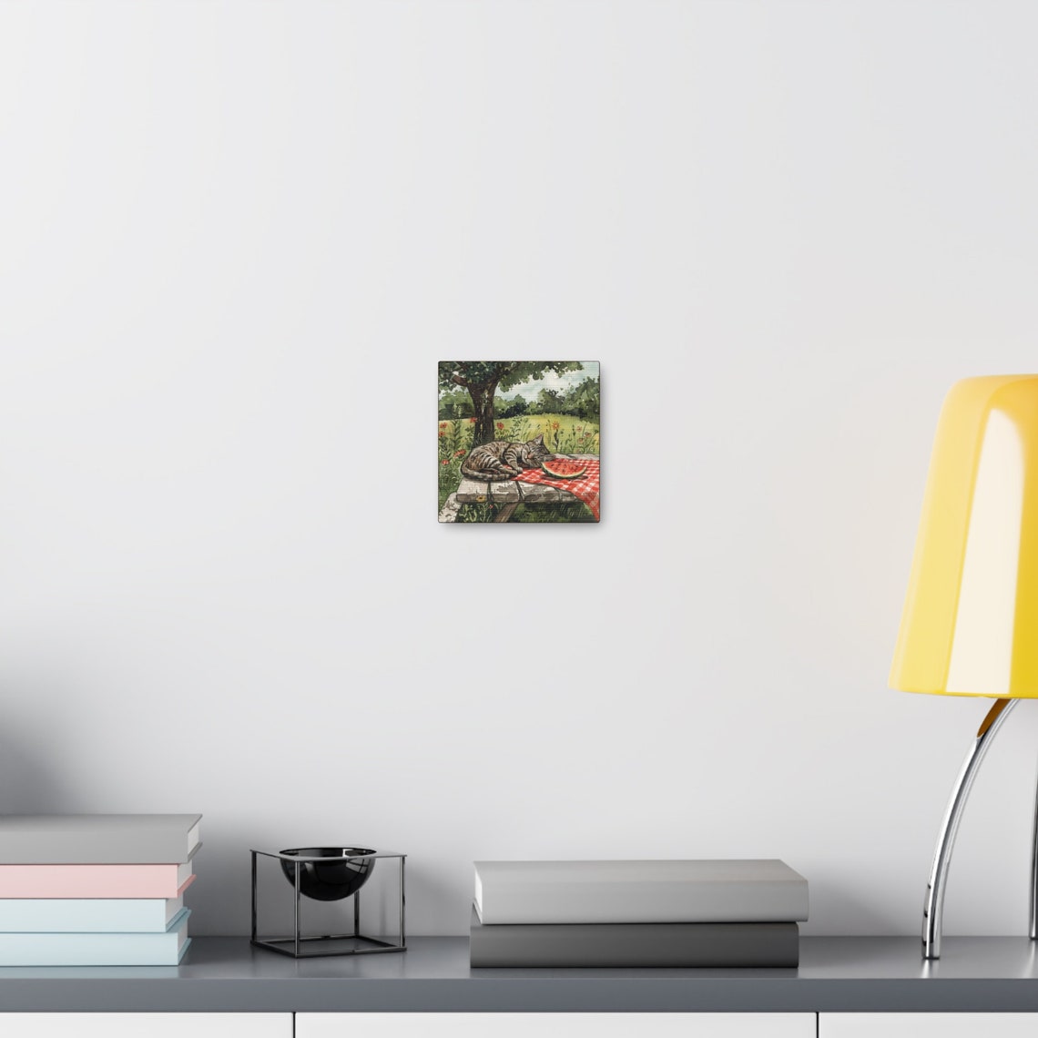 Tabby Cat Napping on Picnic Table With Watermelon Summer Poster - Image 4