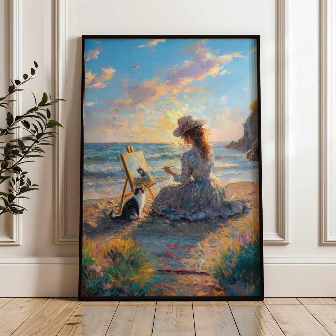 Impressionist Woman Painting Her Cat Art Print - Image 7