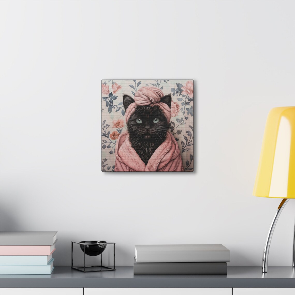 Black Cat In Pink Bathrobe And Towel Turban Bathroom Funny Poster - Image 6