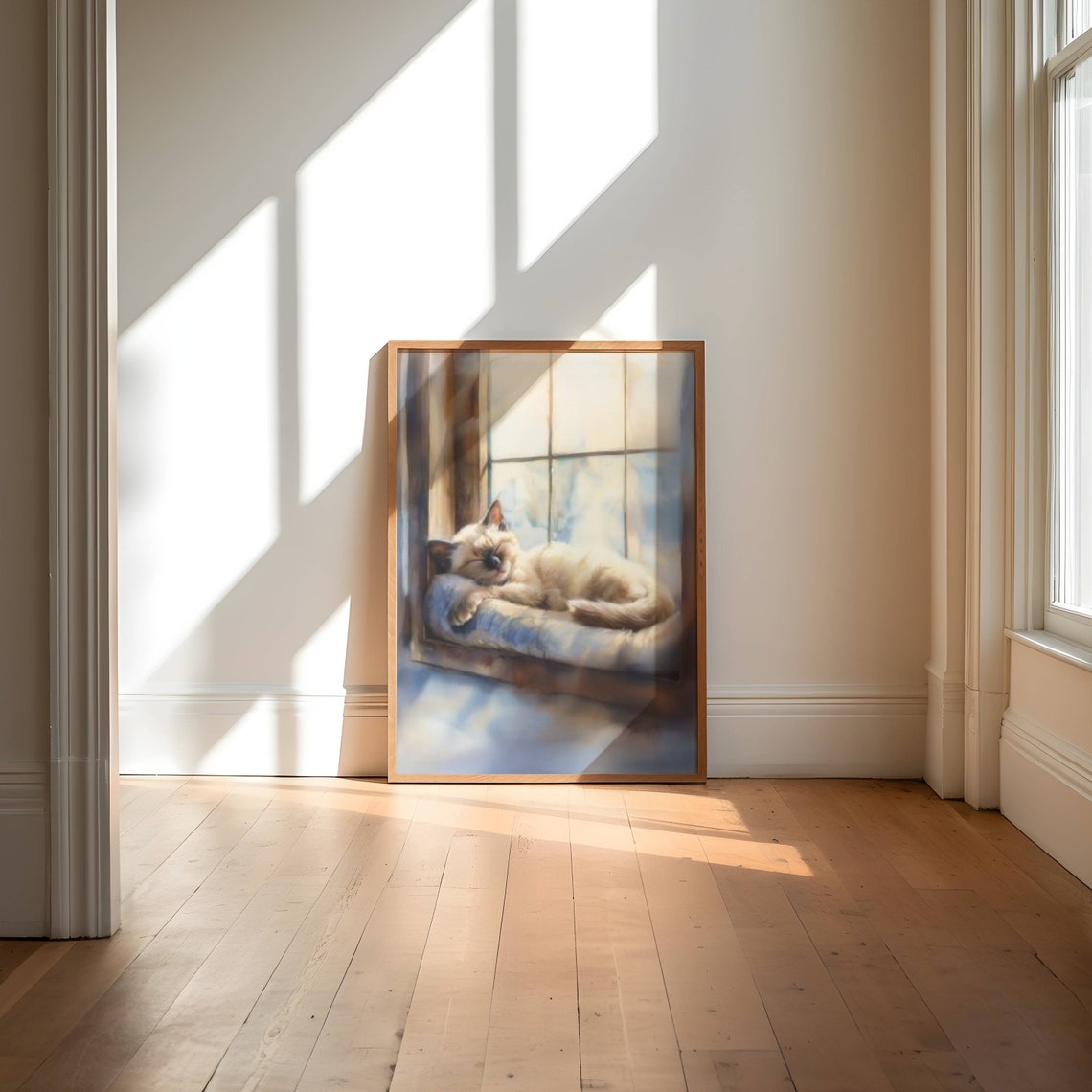 Sleeping Siamese Kitten In A Sunlit Window Watercolor Poster - Image 6
