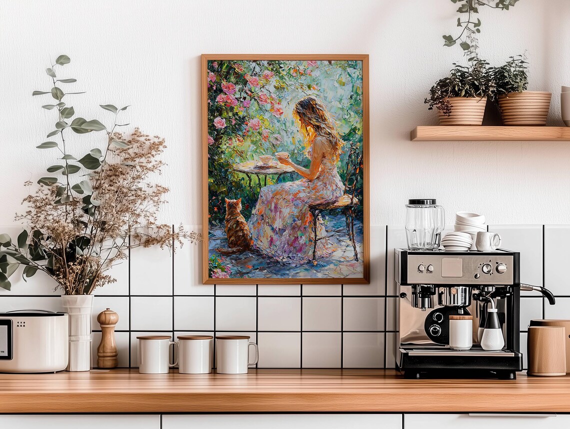 Woman And Cat Garden Tea Party Poster, Spring Floral - Image 7