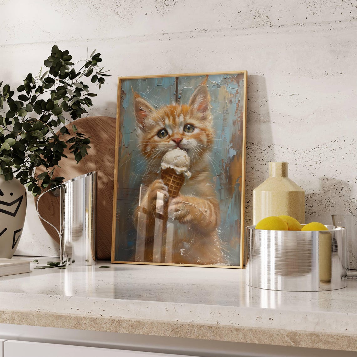 Orange Tabby Kitten Licking Ice Cream Cone Cute Kitten Portrait Poster - Image 6