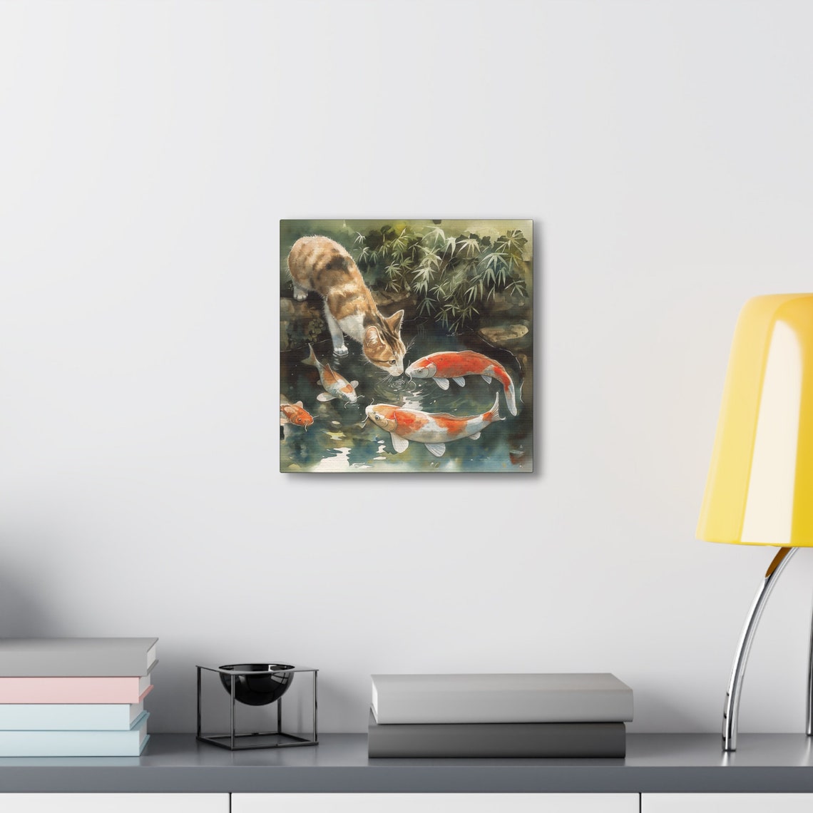 Calico Cat Watching Koi Fish Japanese Pond Watercolor Poster - Image 4