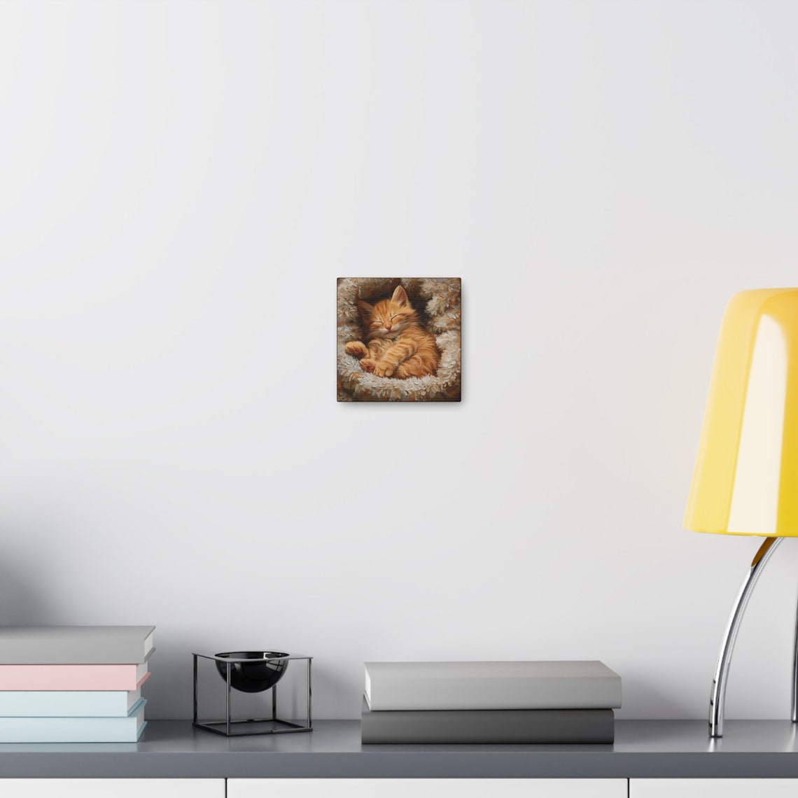 Sleeping Ginger Kitten Curled in Fluffy Blanket Oil Painting Poster - Image 4