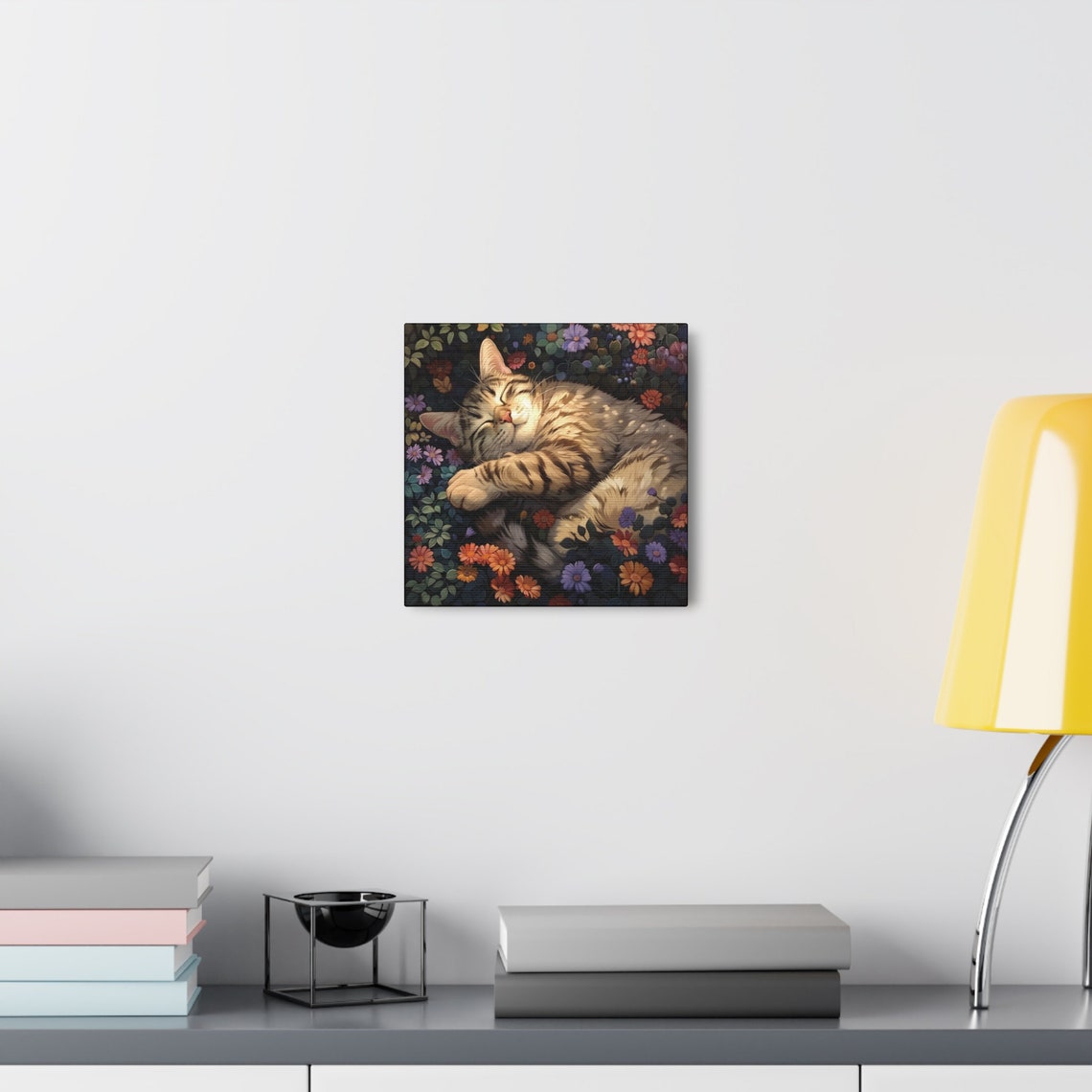 Tabby Cat Sleeping in a Colorful Summer Wildflower Bed Poster - Image 5