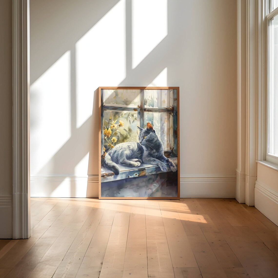 Russian Blue Cat in Window, Cat Wall Art Print - Image 3