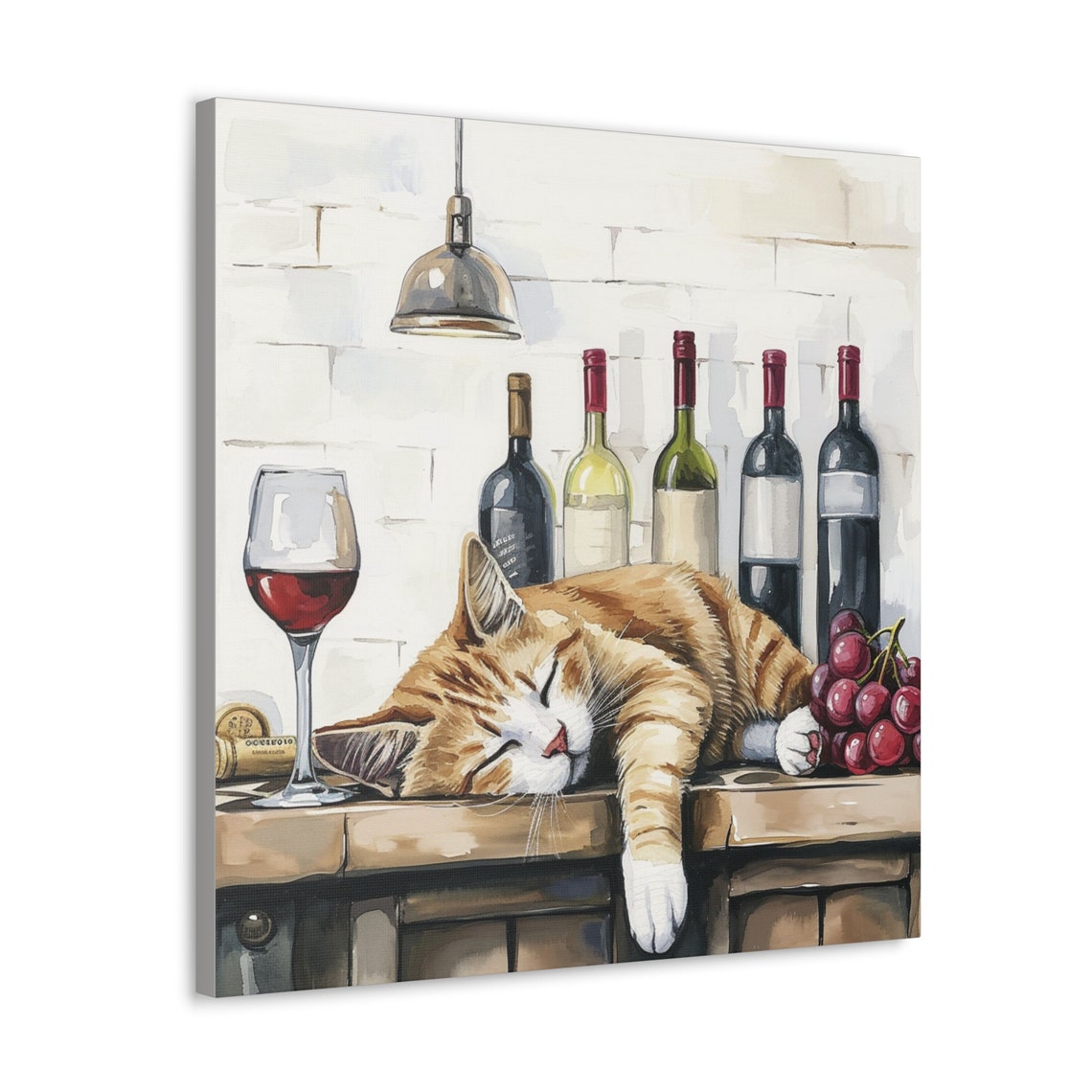 Orange Tabby Cat Sleeping on a Wine Bar Counter Scene Poster - Image 4