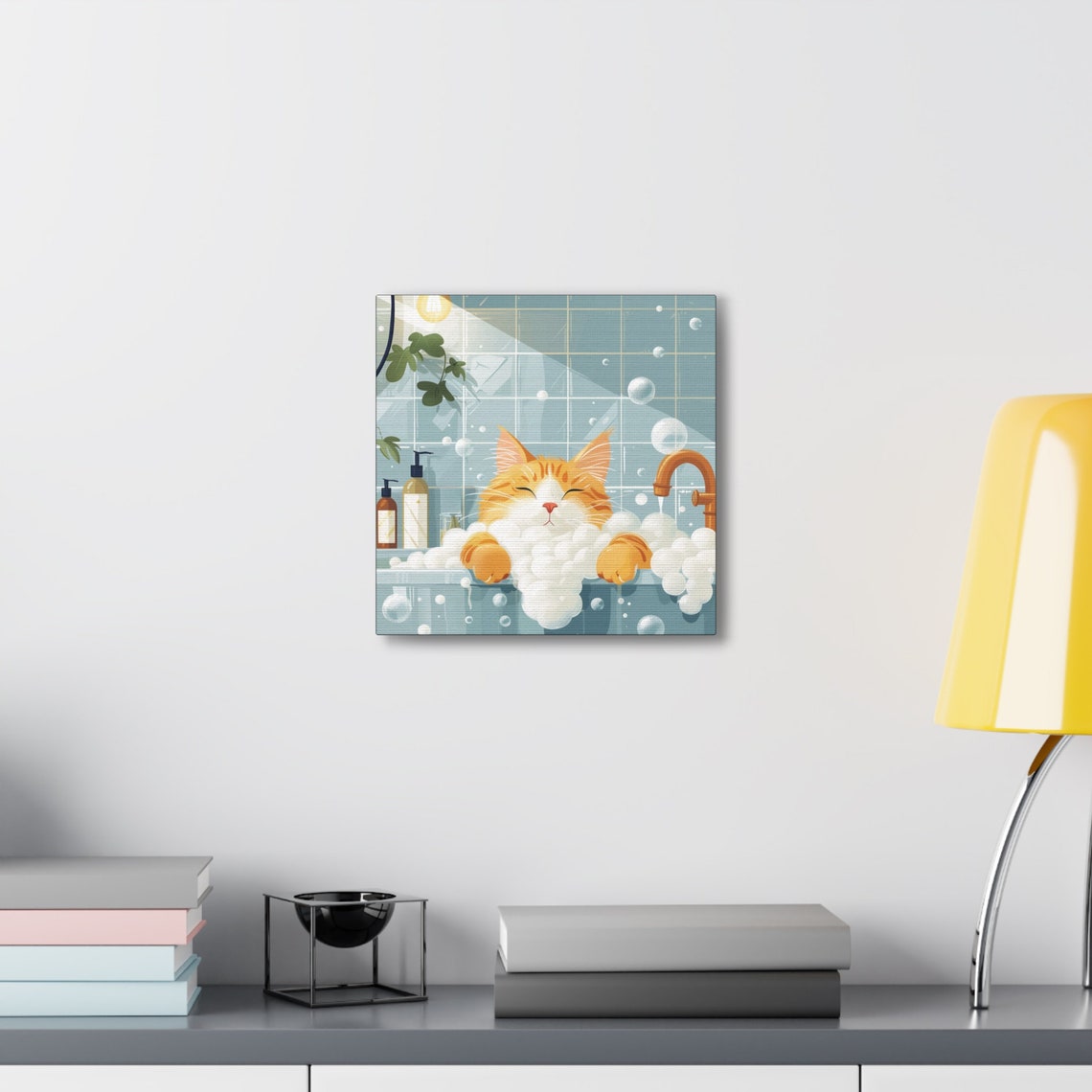 Contented Ginger Cat Relaxing in a Bubble Bath Cartoon Art Poster - Image 6
