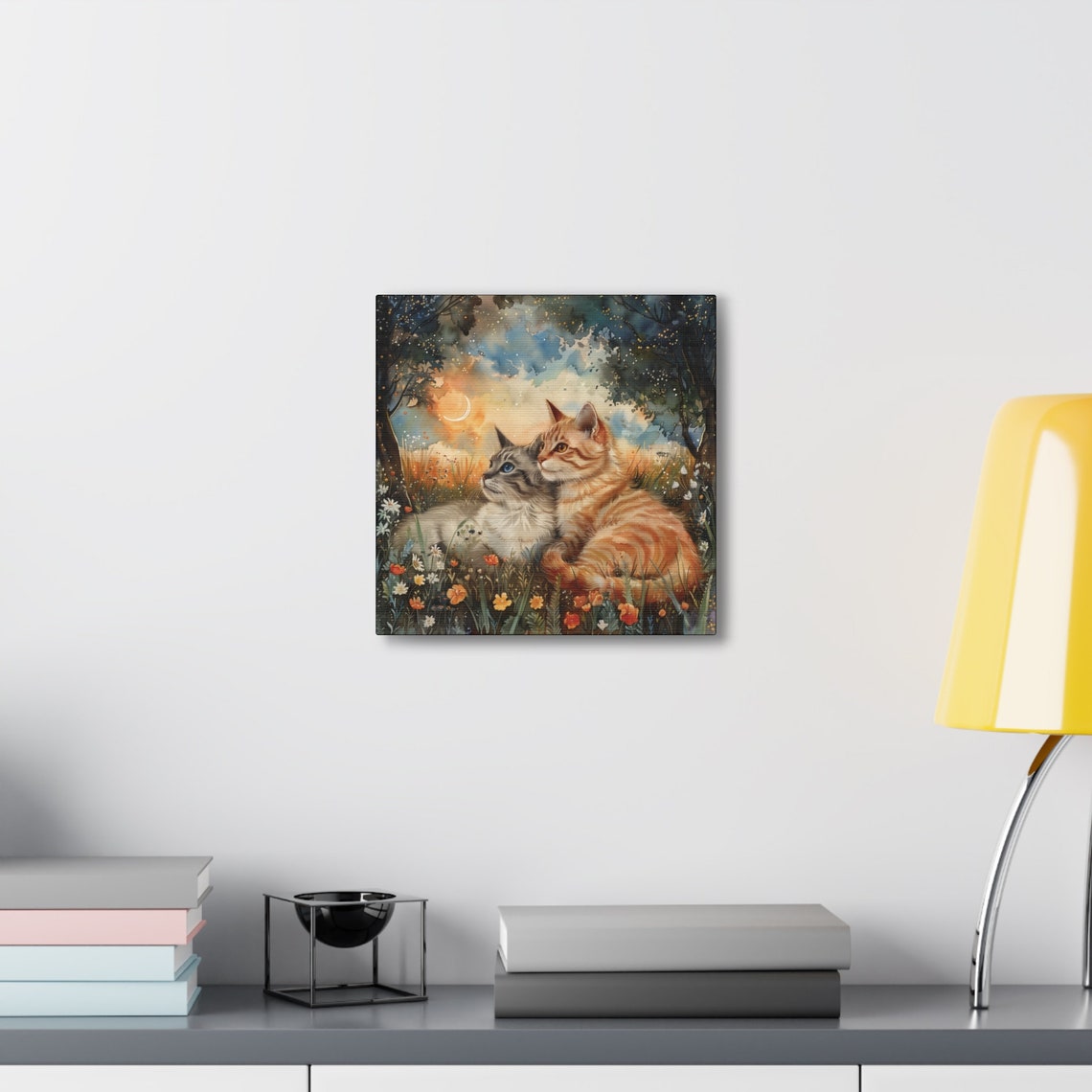 Two Cuddling Cats in a Dreamy Moonlit Wildflower Meadow Poster - Image 5