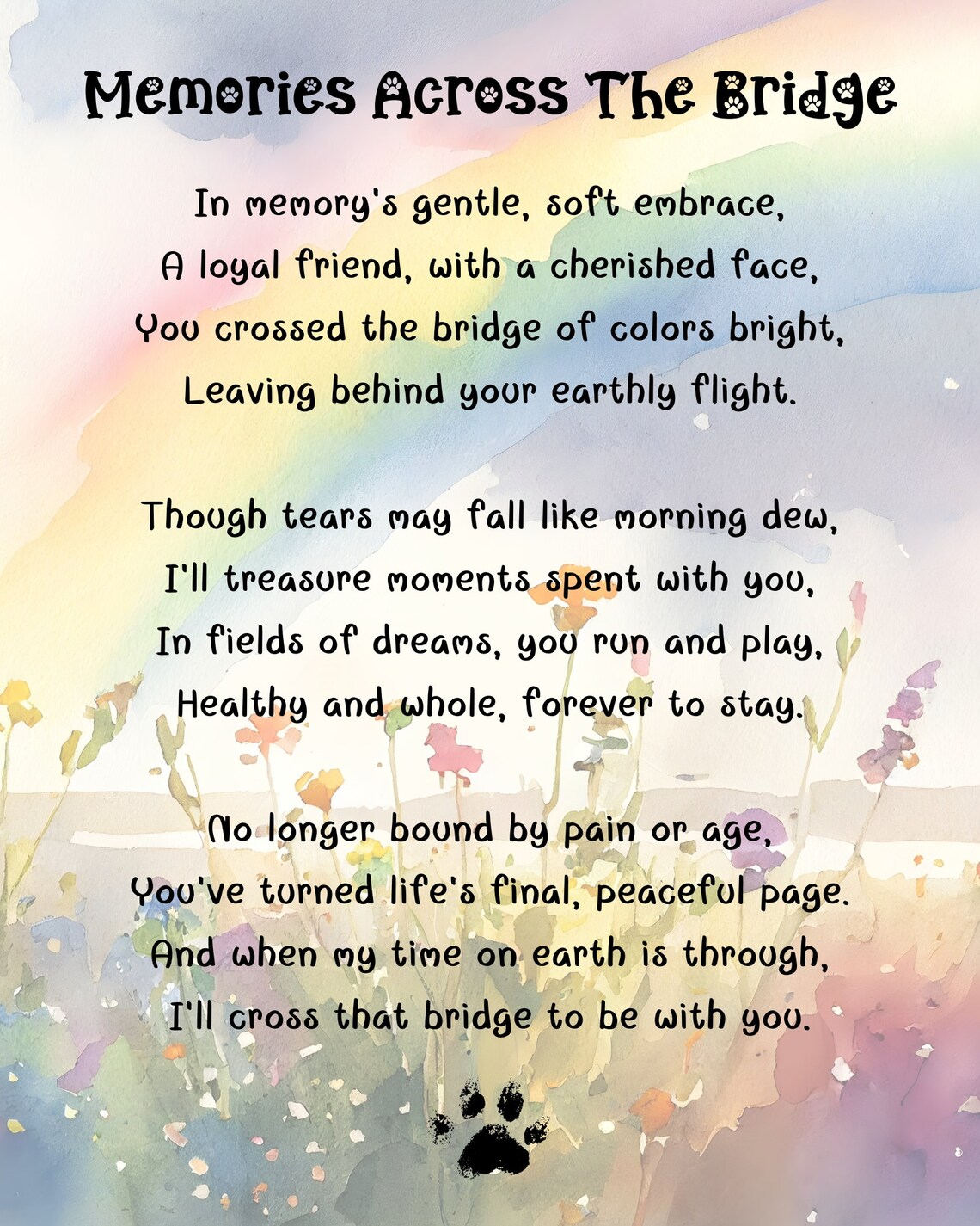 Pet Memorial Poem, Cat or Dog Loss Wall Art - Image 4