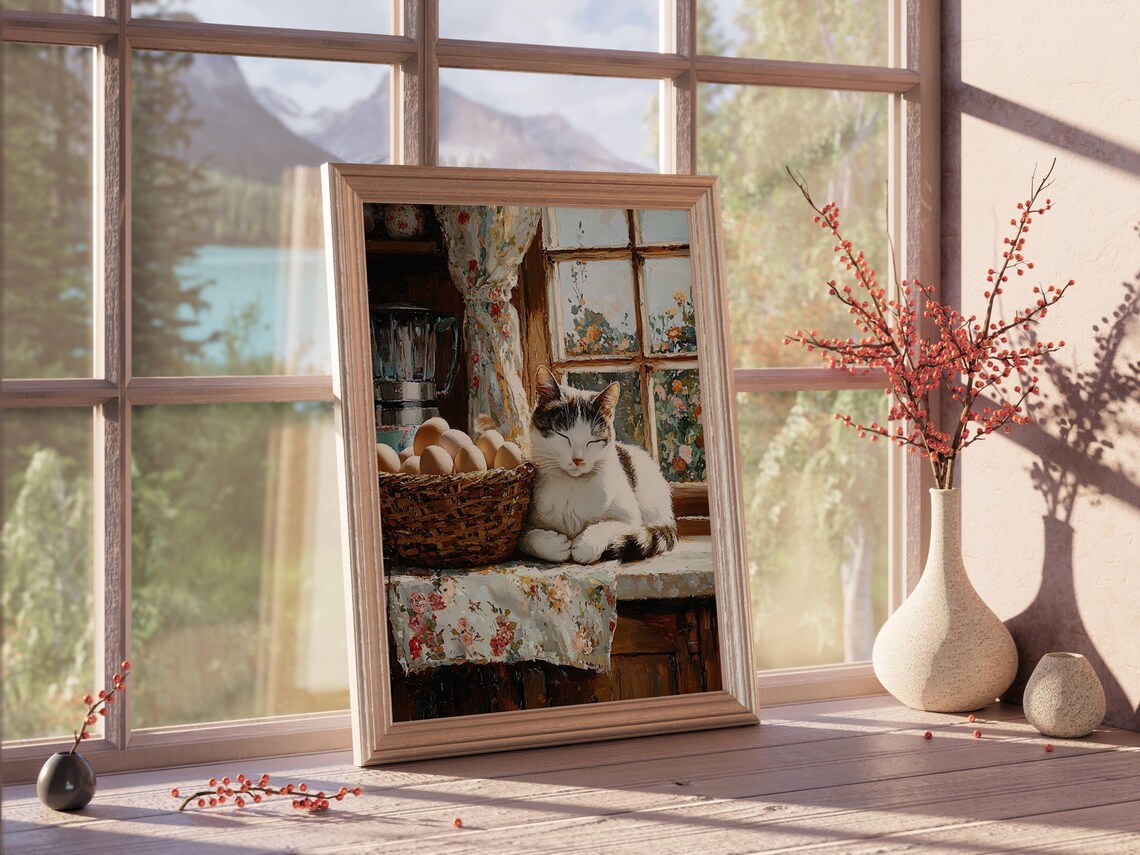 Tabby Cat Farmhouse Kitchen Art Print, Rustic Decor - Image 6