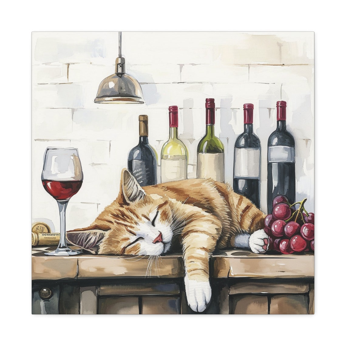 Orange Tabby Cat Sleeping on a Wine Bar Counter Scene Poster - Image 5
