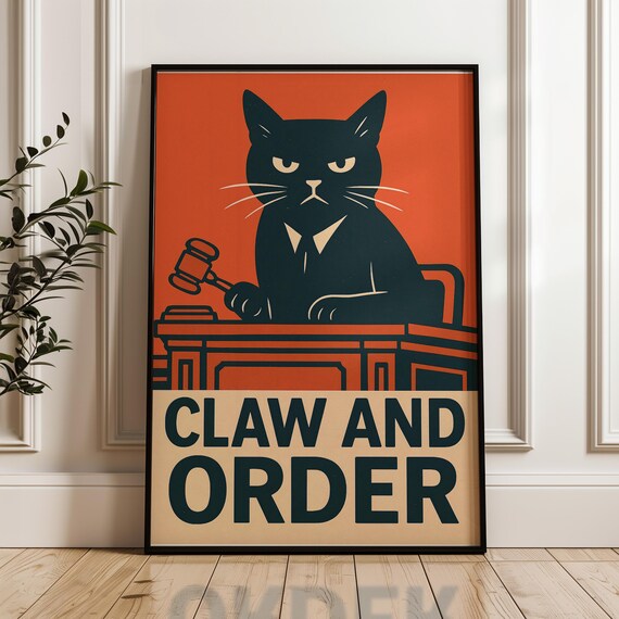 Funny Black Cat Judge Claw and Order Courtroom Retro Wall Poster