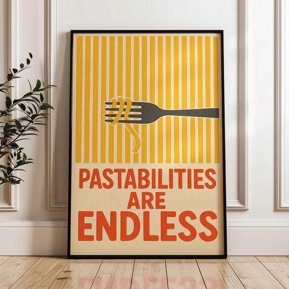 Pastabilities Are Endless Retro Pasta Fork Italian Kitchen Poster