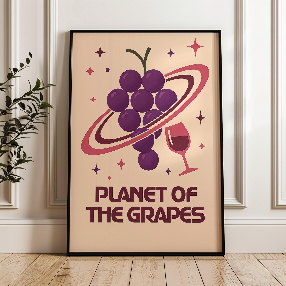 Planet Of The Grapes Funny Wine Lover Retro Kitchen Decor Poster