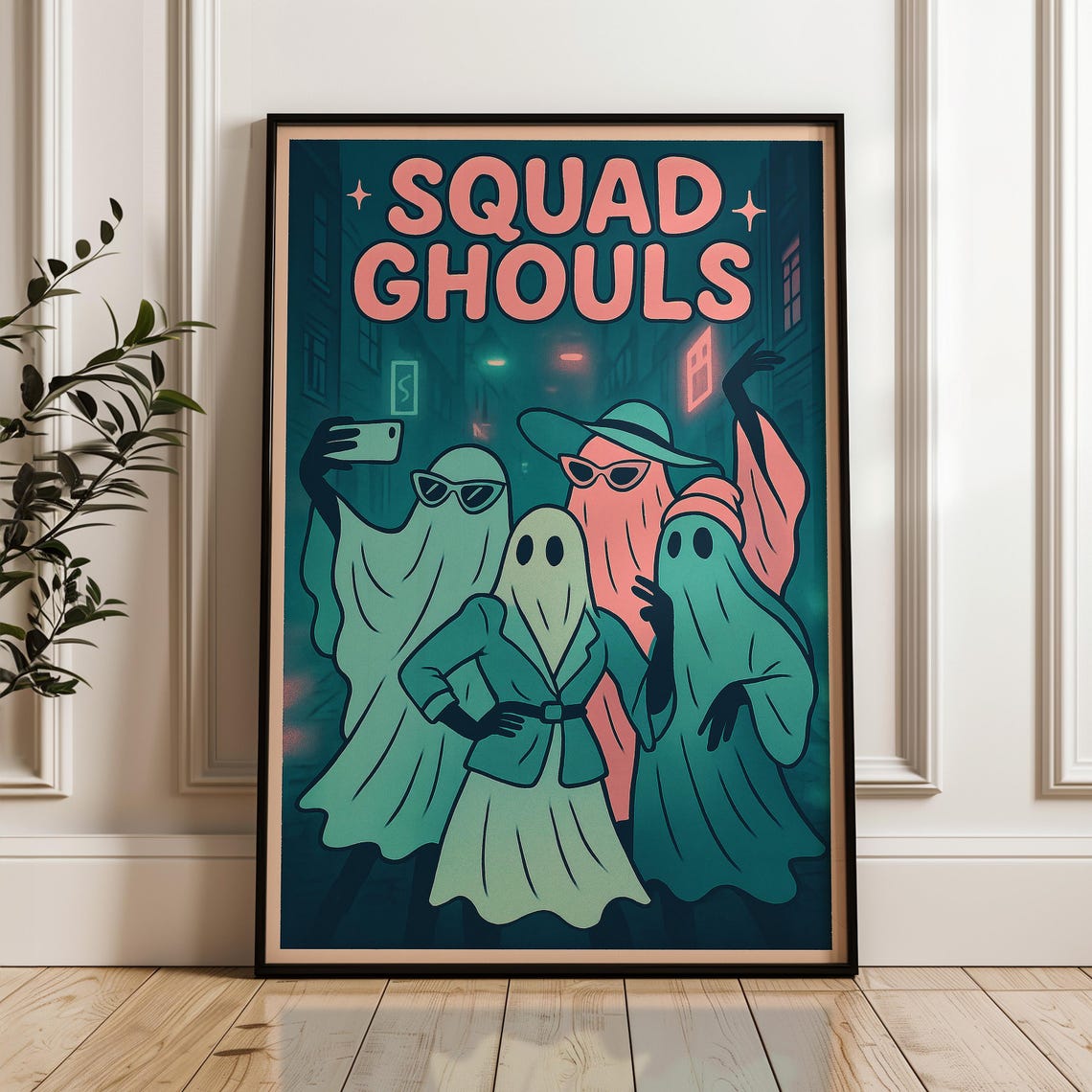 Squad Ghouls Poster Retro Girl Gang Selfie Halloween Bestie Gift