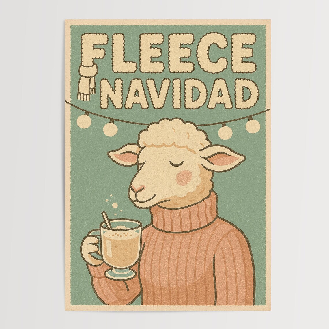 Fleece Navidad Funny Christmas Sheep Sweater Cocoa Holiday Poster