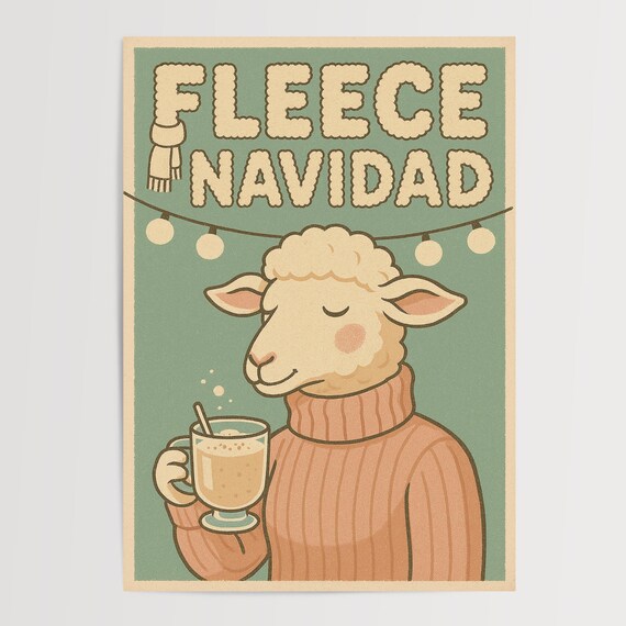 Fleece Navidad Funny Christmas Sheep Sweater Cocoa Holiday Poster