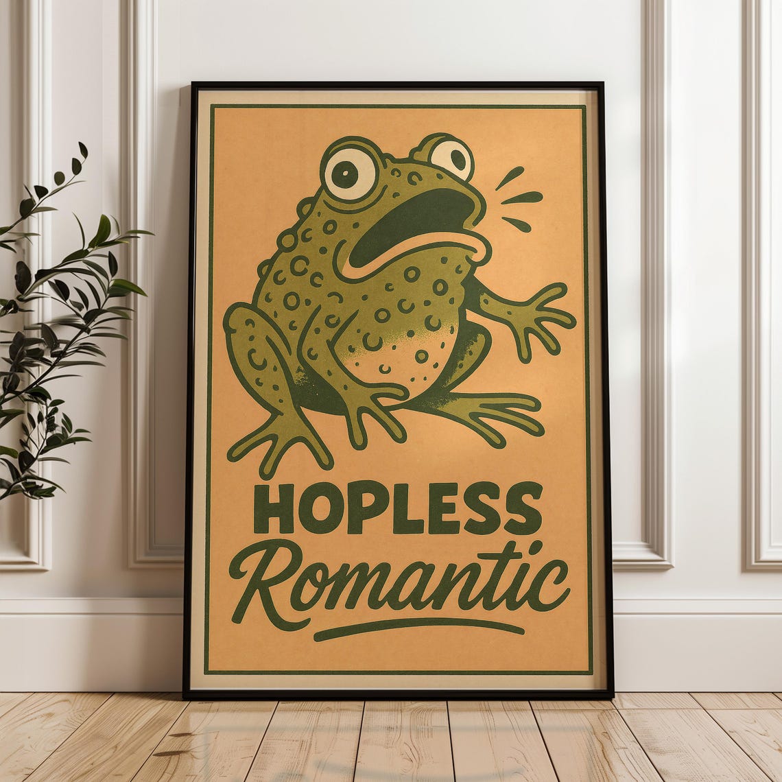 Funny Frog Pun Poster Hopeless Romantic Retro Wall Art