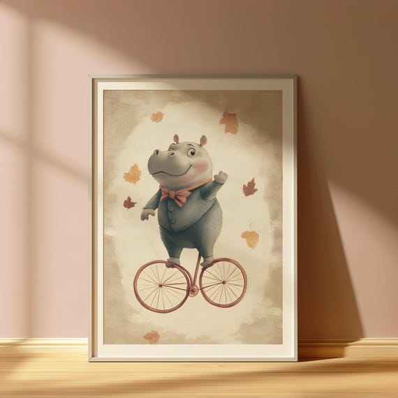 Nursery Wall Art Hippo Print Cute Animal Poster Decor For Baby Room Prints And