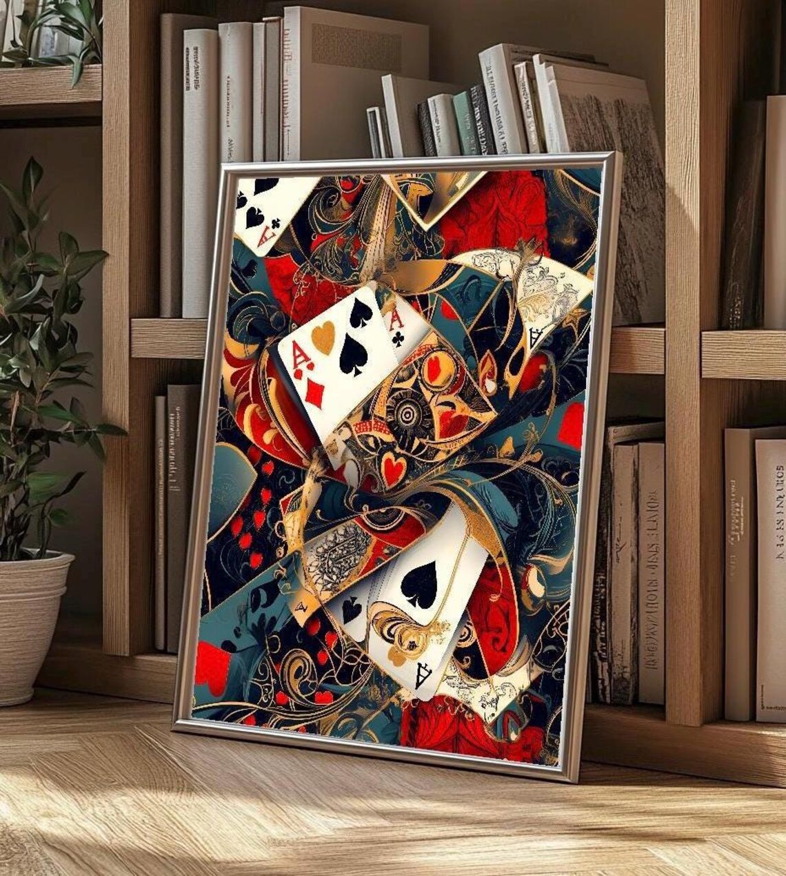 Vibrant Ornate Aces Collage Maximalist Casino Style Wall Art