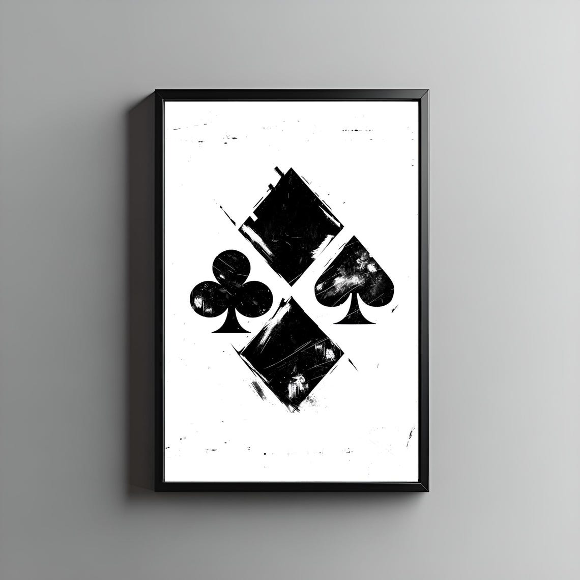 Black Card Suits Grunge Brushstroke Art White Background Print
