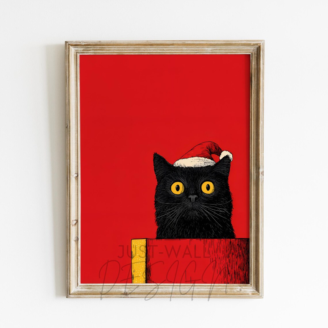 Black Cat Christmas, Funny Holiday Decor Art Print