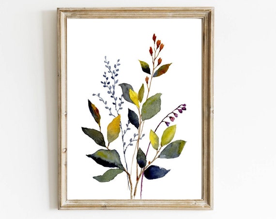 Fall Flower Watercolor Art Print, Autumn Florals