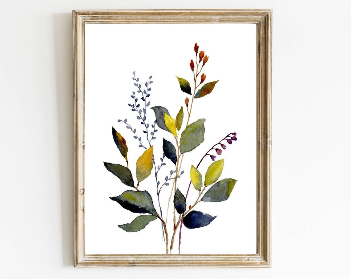 Fall Flower Watercolor Art Print, Autumn Florals