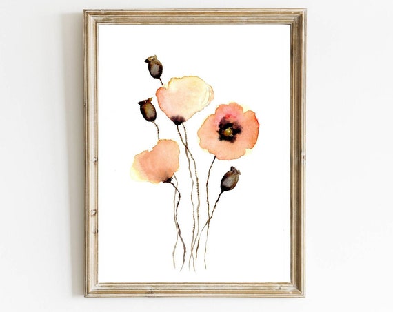 Poppies Watercolor Painting, Farmhouse Floral Art Print