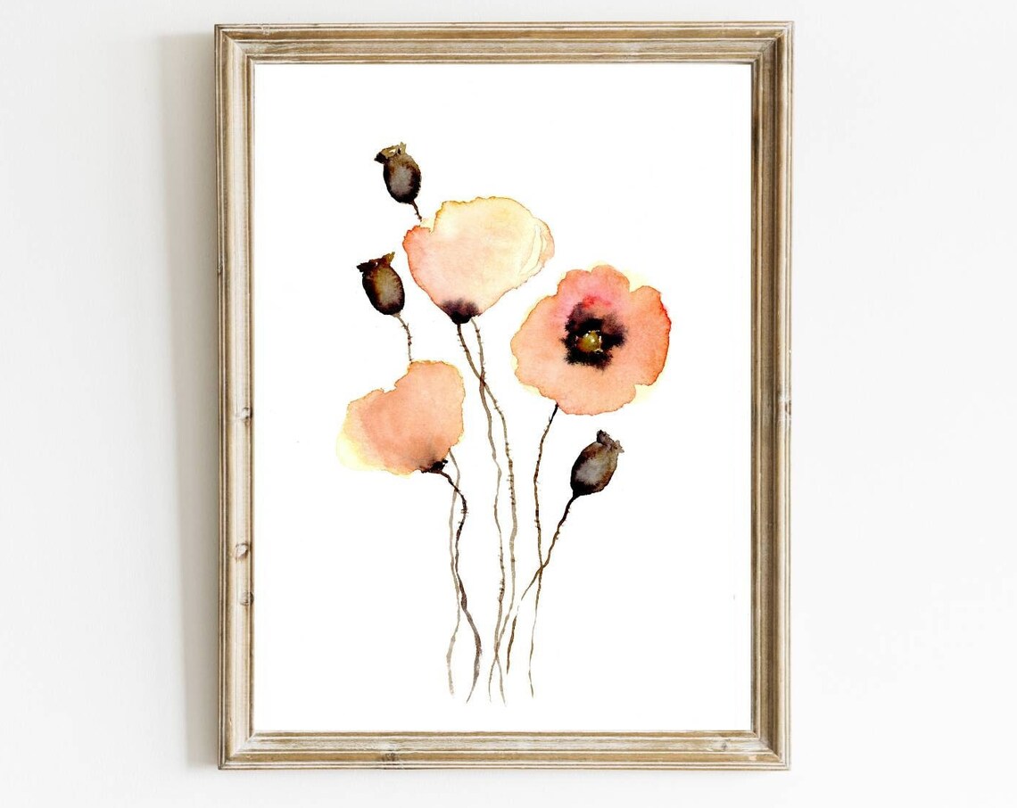 Poppies Watercolor Painting, Farmhouse Floral Art Print