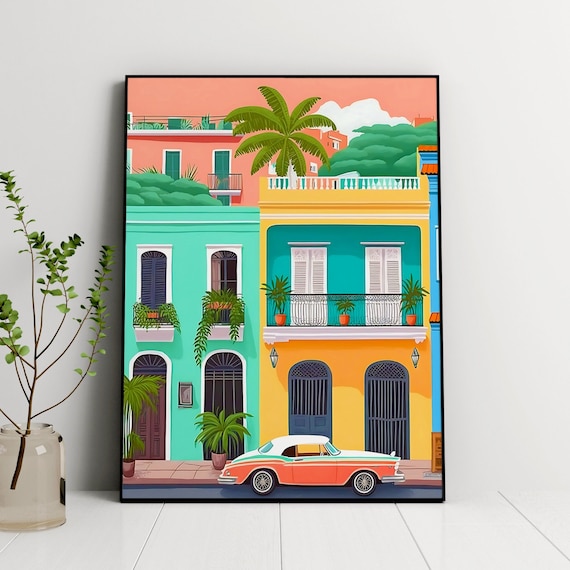Puerto Rico Illustration Travel Poster, Caribbean Island