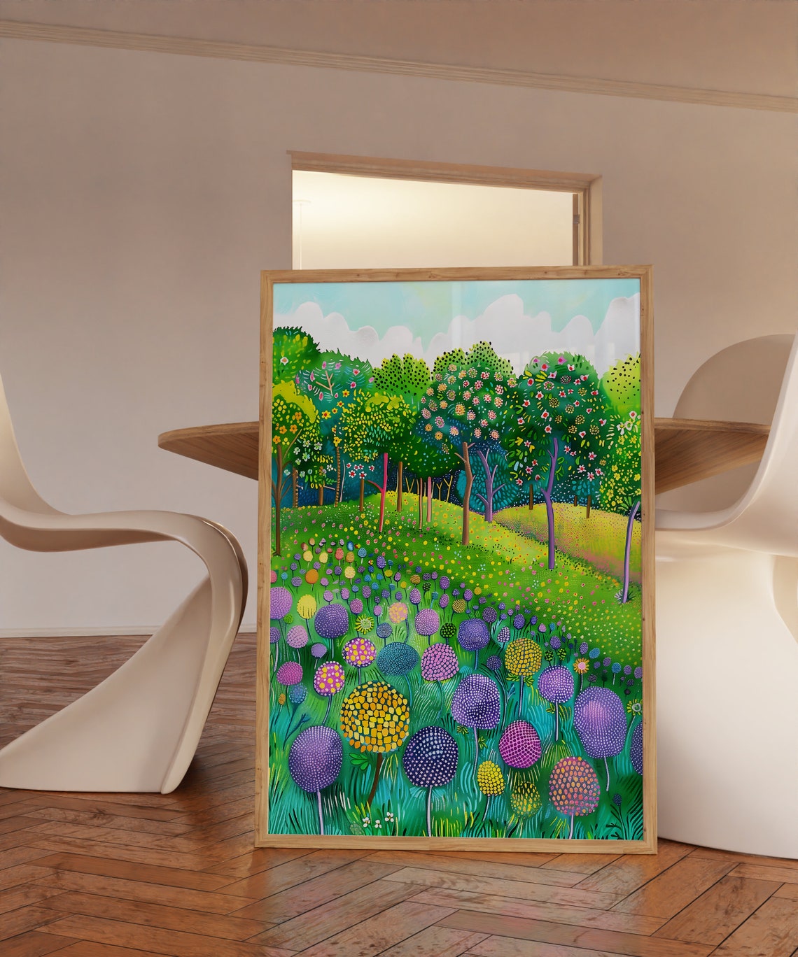 Vibrant Colorful Dotted Wildflower Meadow Forest Fine Art Poster - Image 2