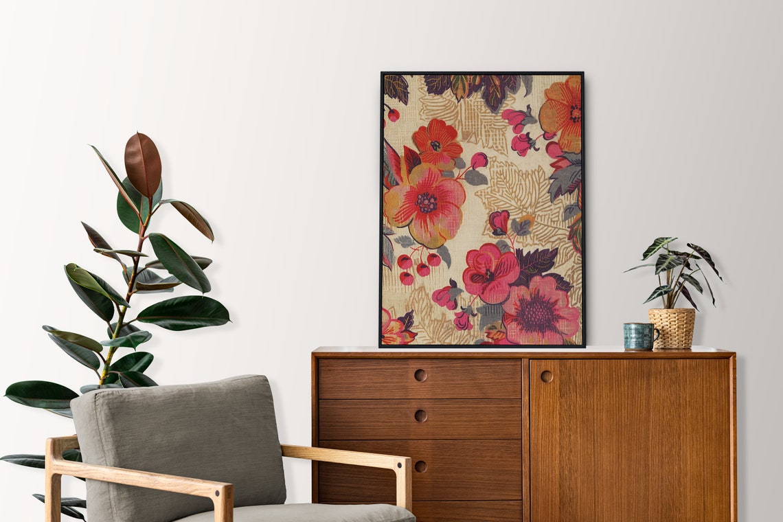 Vintage Roses Floral Pattern Antique Red Blossoms Boho Wall Art - Image 2