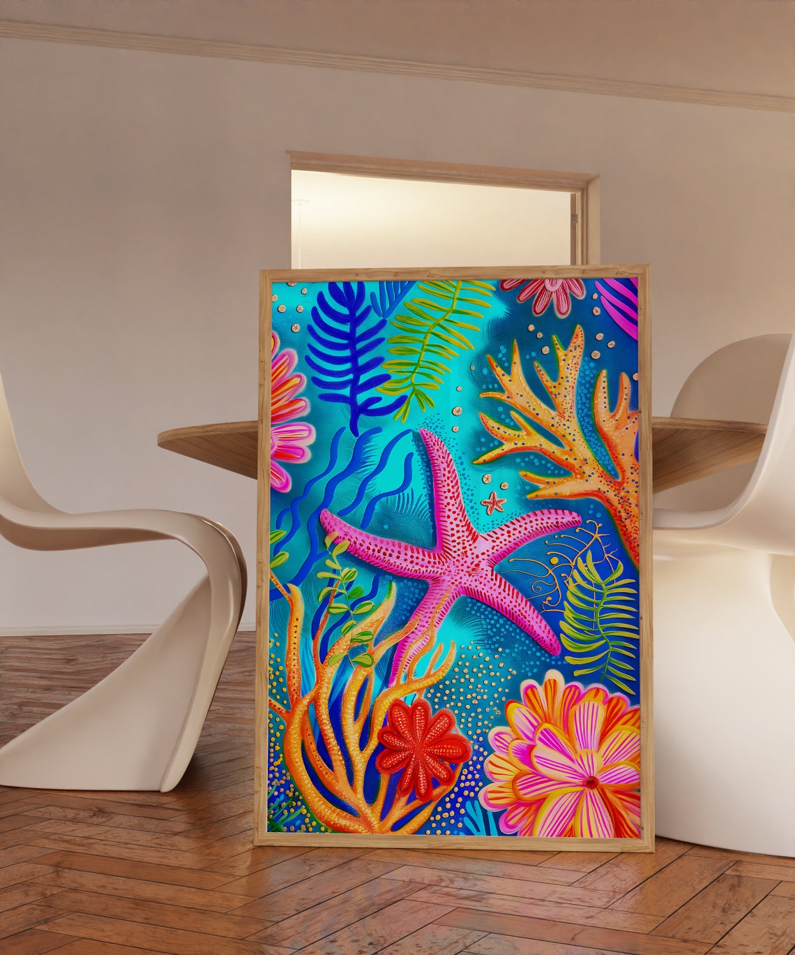 Pink Starfish Coral Reef Underwater Tropical Ocean Scene Poster - Image 3