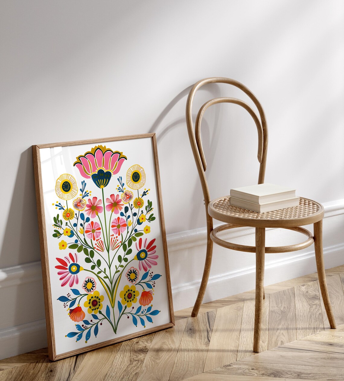 Colorful Scandinavian Folk Art Flower Art Print - Image 3
