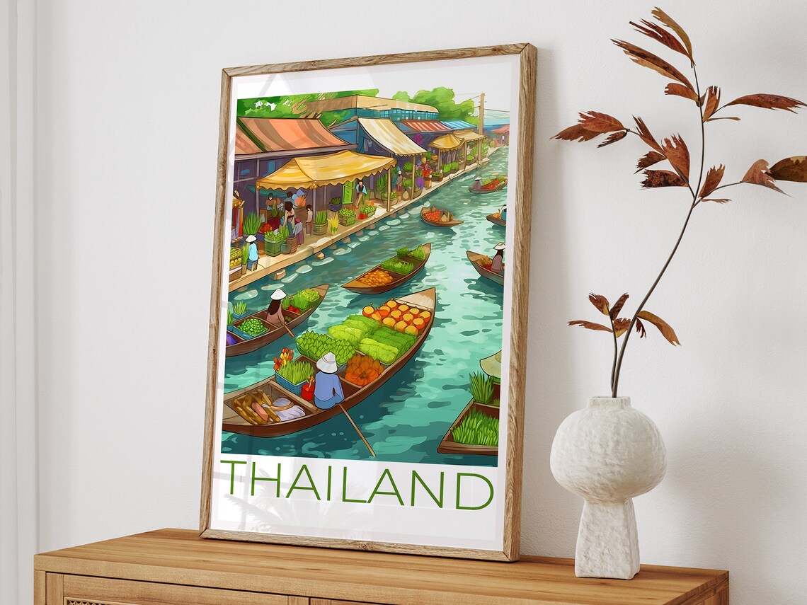 Thailand Water Market Travel Poster, Bangkok Market - Image 3
